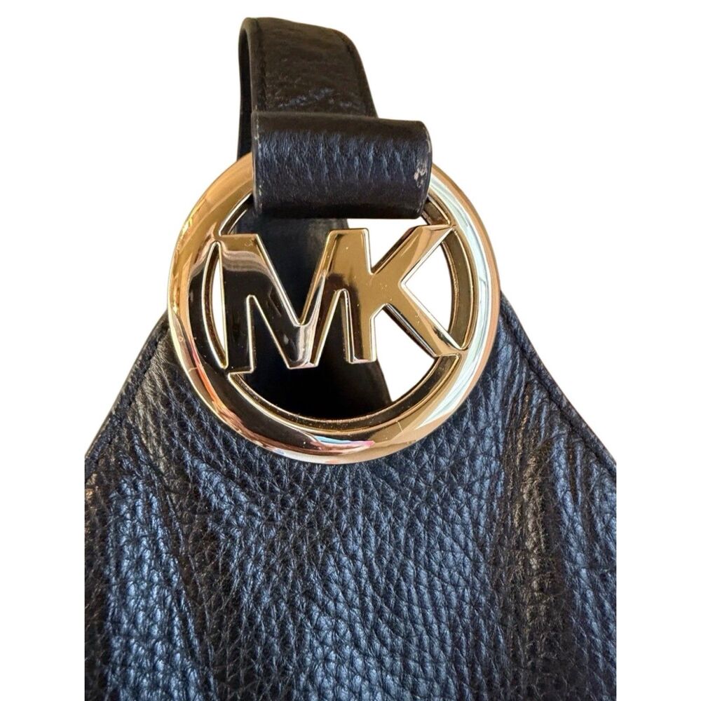 VTG Michael Kors Fulton Black Leather Hobo Slouchy Shoulder Bag Gold Logo NWT - Picture 3 of 9